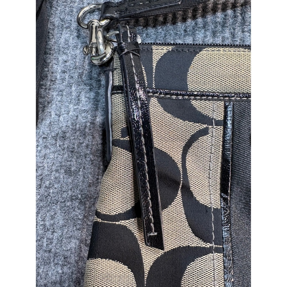 Coach Signature Jacquard Crossbody Bag Black Grey Patent Trim Messenger - Picture 3 of 8